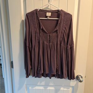 Knox Rose Plum Lace-Trim Peasant Top